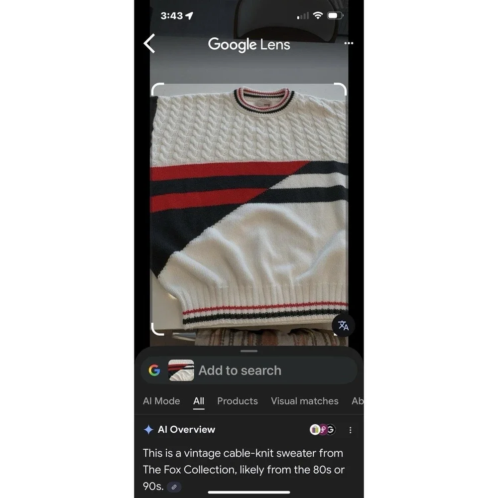 VTG Fox Collection 80s Cable Knit Sweater XL‎ Nautical Preppy Tennis Pull Over